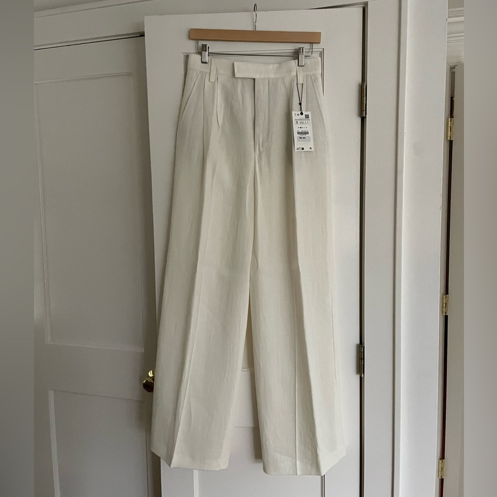 Zara NWT linen blend wide leg pants, S